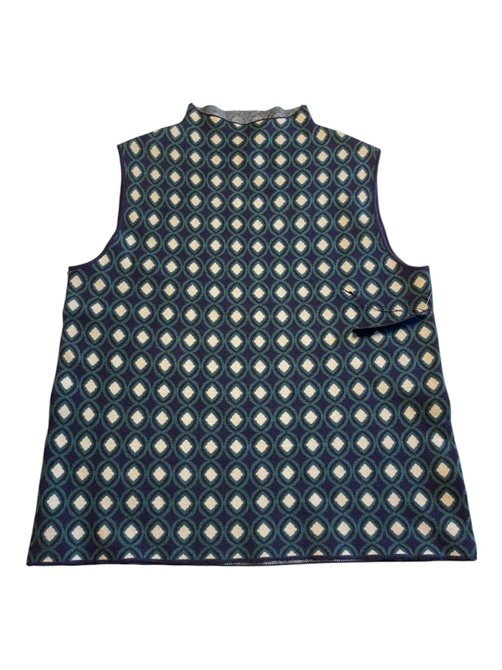 Tahari | Navy, Green and Cream Geo-Print Sleeveless Mock Neck Shell